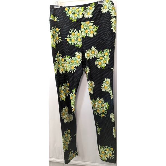 Lularoe Leggings Womens Plus Size TC Tall and Curvy Floral Green Black Daisies - Picture 1 of 2